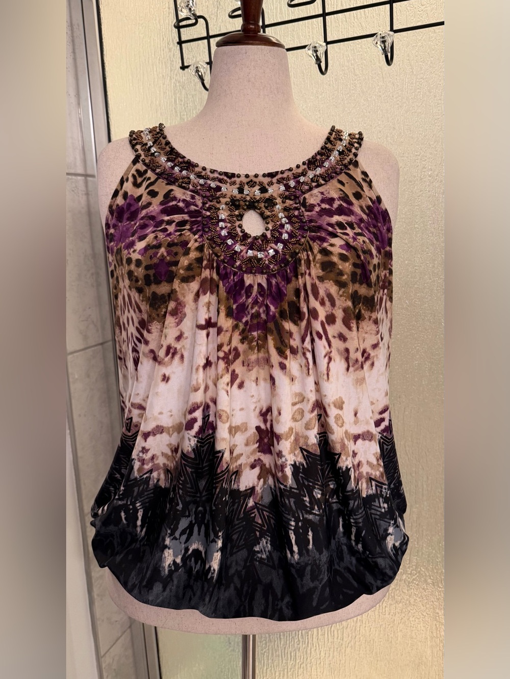 INC International Concept Purple Tan Black Animal-Print 1X Tank Top $35 EUC